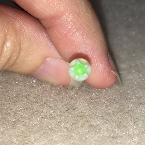 14 Gauge Clear, Green and White Glitter Star Design Tongue Ring - Picture 4 of 4